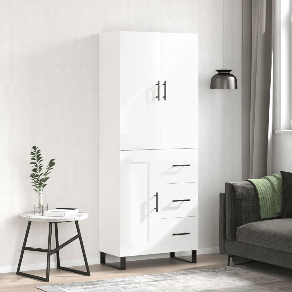 Aparador Alto Madera Contrachapada Blanco Brillo 69,5x34x180 Cm_0