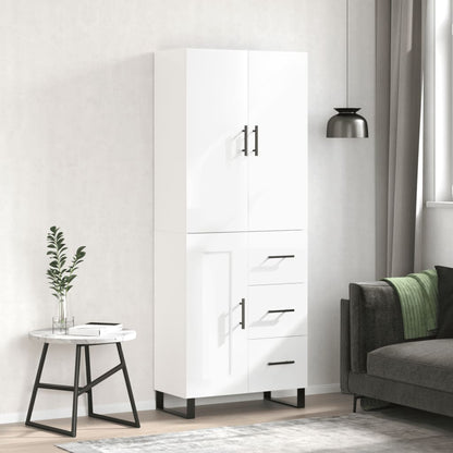 Aparador Alto Madera Contrachapada Blanco Brillo 69,5x34x180 Cm_0