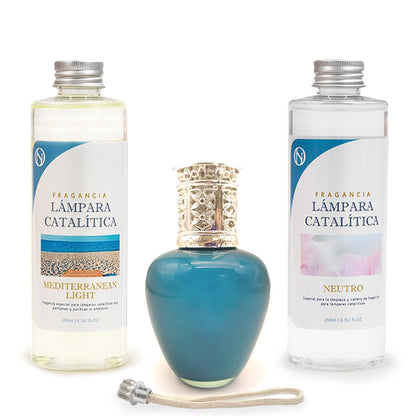 Pack Lámpara Catalítica Aqua Marina + Fragancia Mediterranean Light 200ml + Limpiador Neutro 200ml + Mecha De Repuesto_0