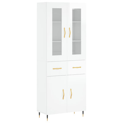 Aparador Alto Madera Contrachapada Blanco Brillo 69,5x34x180 Cm_1
