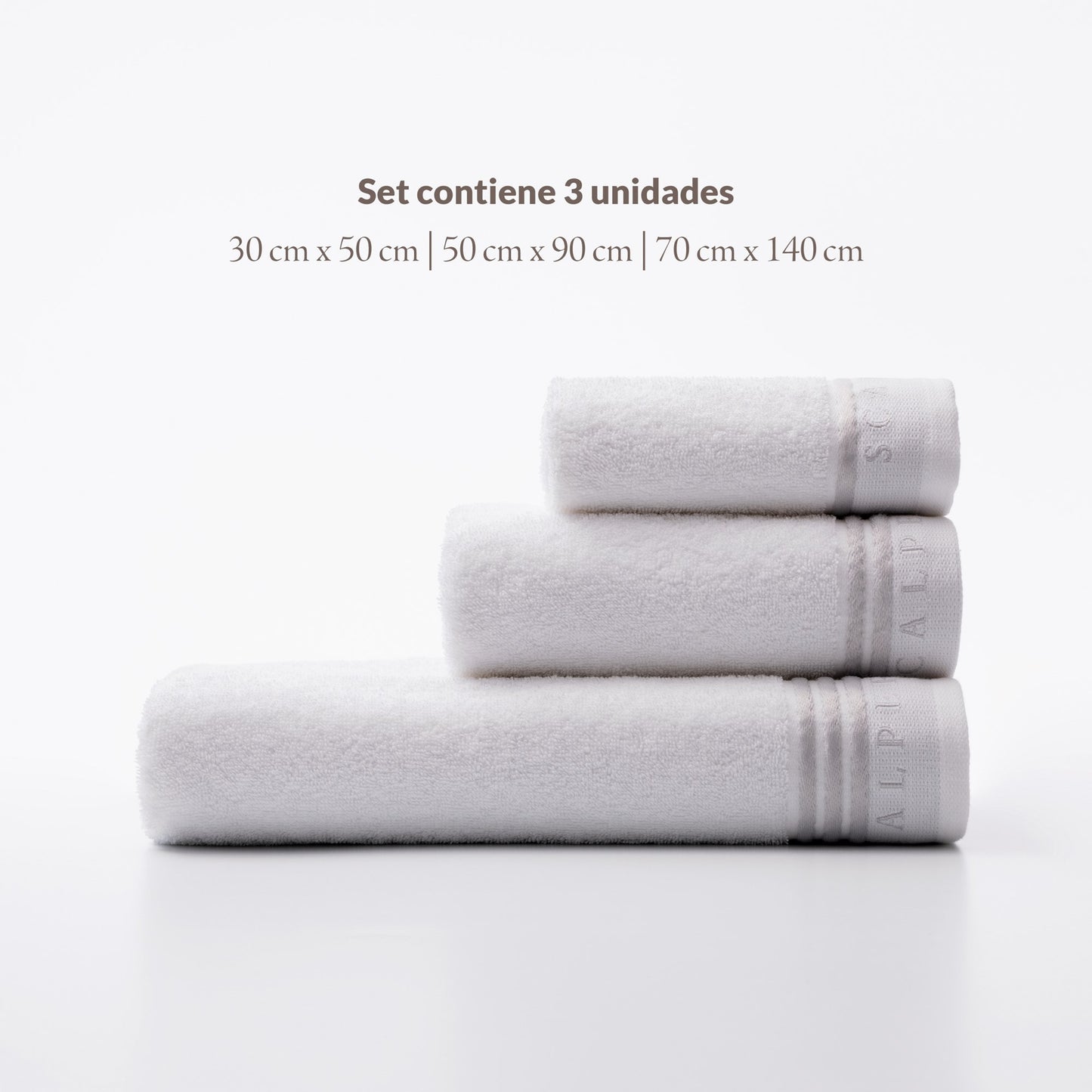 Set Toallas Baño (tocador 30x50cm + Manos 50x90cm + Baño 70x140cm) En Algodón Blanco Con Gris Scalpers Home_2