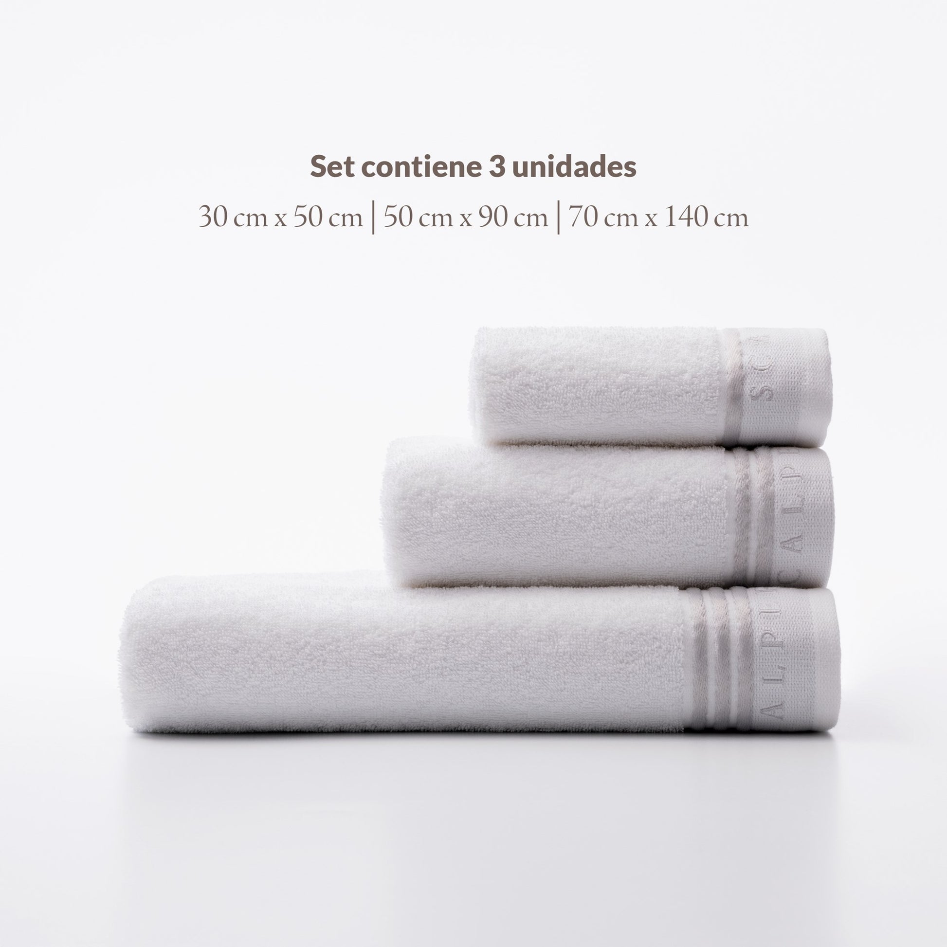Set Toallas Baño (tocador 30x50cm + Manos 50x90cm + Baño 70x140cm) En Algodón Blanco Con Gris Scalpers Home_2