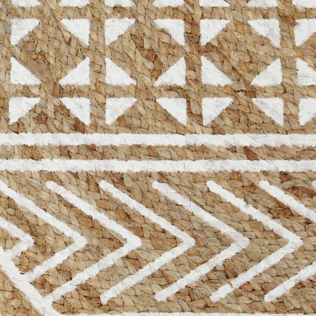 Vidaxl Alfombra De Yute Tejida A Mano Con Estampado Blanco 150 Cm_3