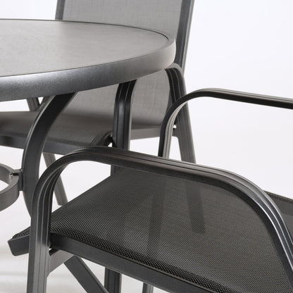 Conjunto De Terraza, Mesa Redonda De 105 Cm De Diámetro Y 4 Sillones De Aluminio Color Antracita._4