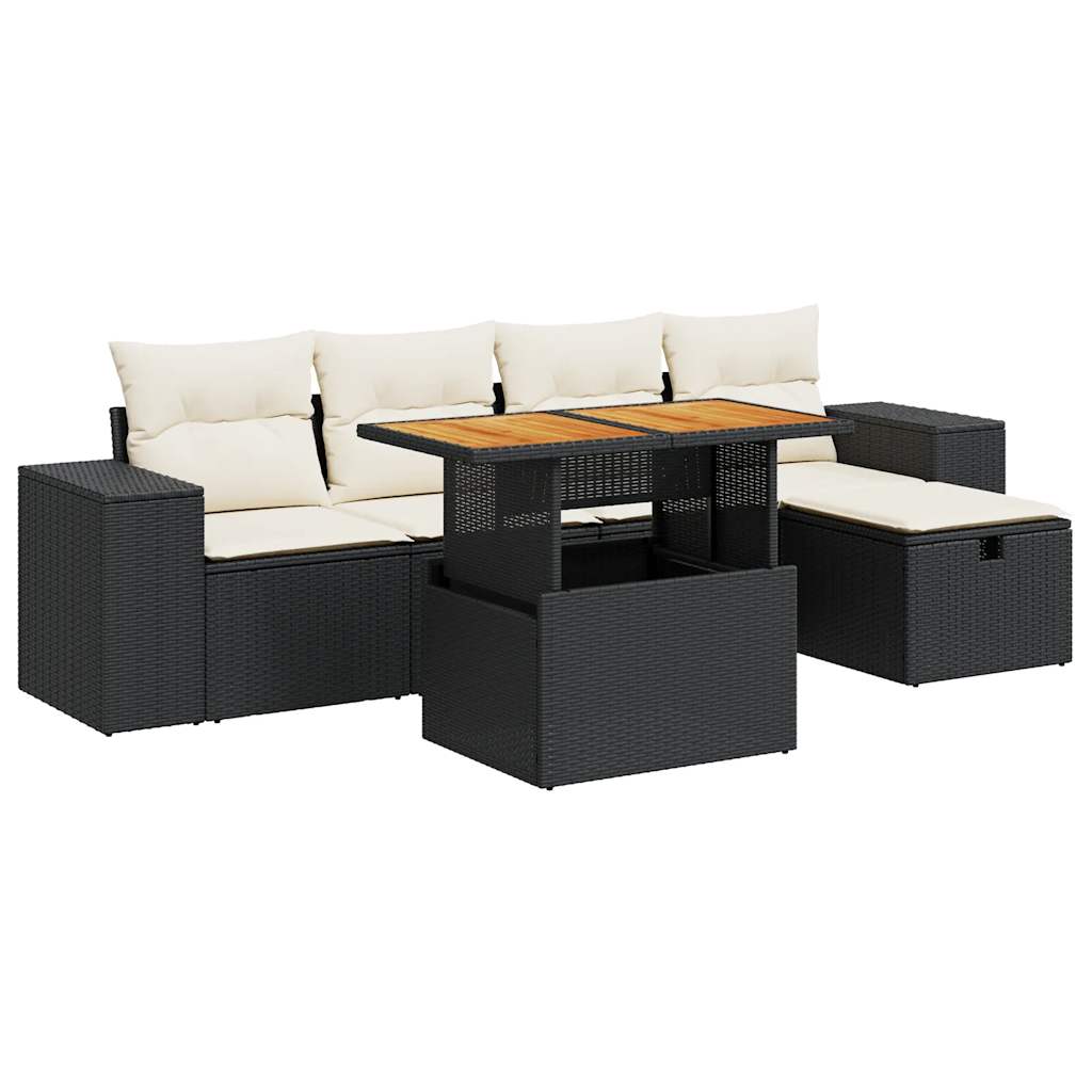 Set Sofás Jardín Y Cojines 6 Pzas Ratán Sintético Acacia Negro / Vetonek_0