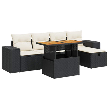 Set Sofás Jardín Y Cojines 6 Pzas Ratán Sintético Acacia Negro / Vetonek_0