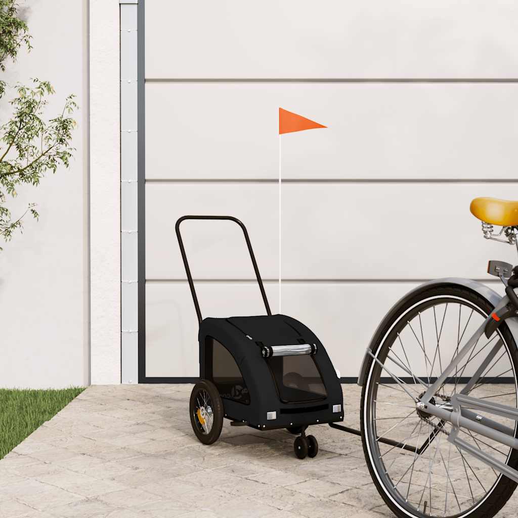 Remolque De Bicicleta Mascotas Hierro Tela Oxford Negro_1