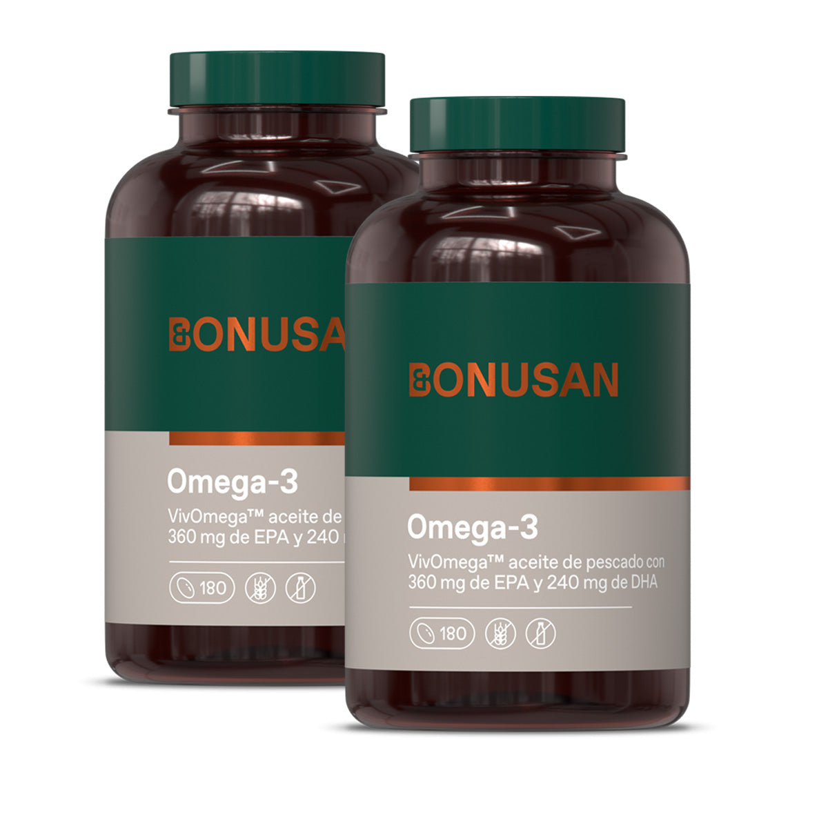 Embalagem de 2 cápsulas de ómega-3 Bonusan 180