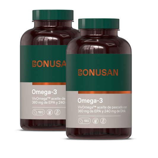 Embalagem de 2 cápsulas de ómega-3 Bonusan 180