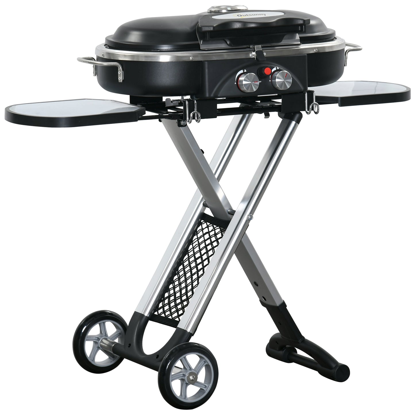Outsunny Barbacoa De Gas 2,34 Kw Plegable Con 2 Quemadores Termómetro Y 2 Ruedas_0