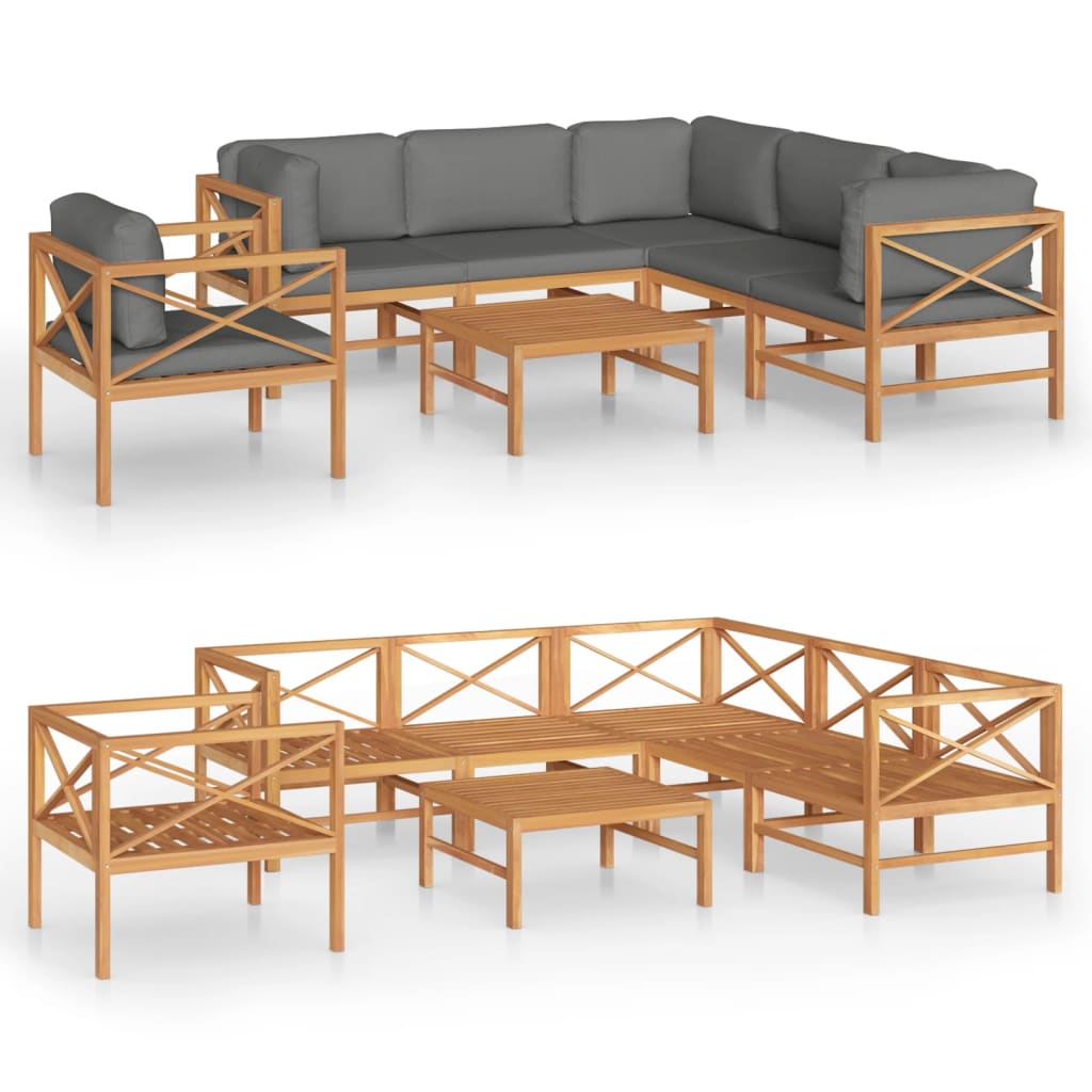 Vidaxl Set De Muebles De Jardín 7 Pzas Madera De Teca Y Cojines Gris_0