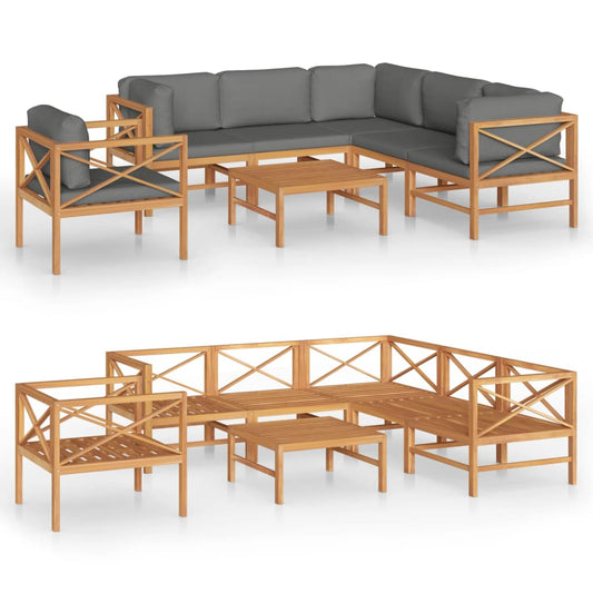 Vidaxl Set De Muebles De Jardín 7 Pzas Madera De Teca Y Cojines Gris_0