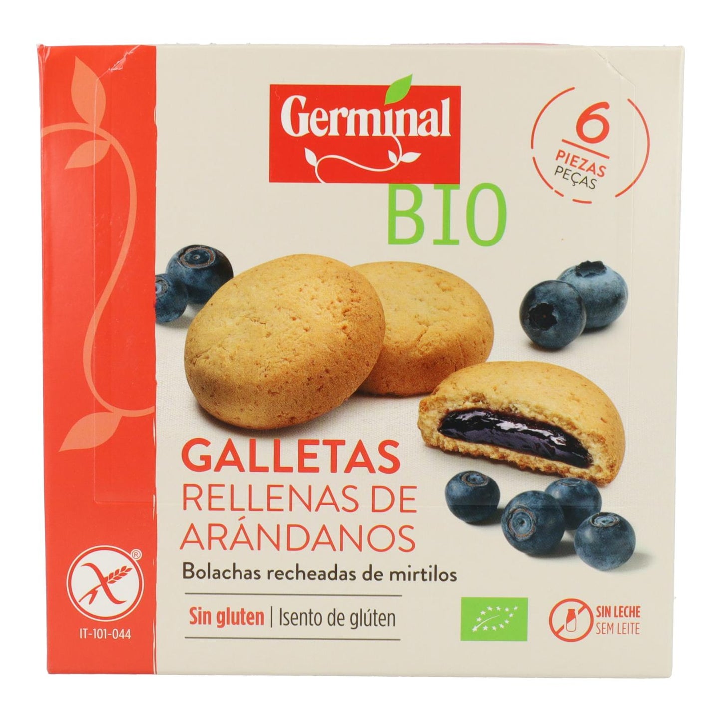 Bolachas sem glúten recheadas com creme de mirtilos, 200 g