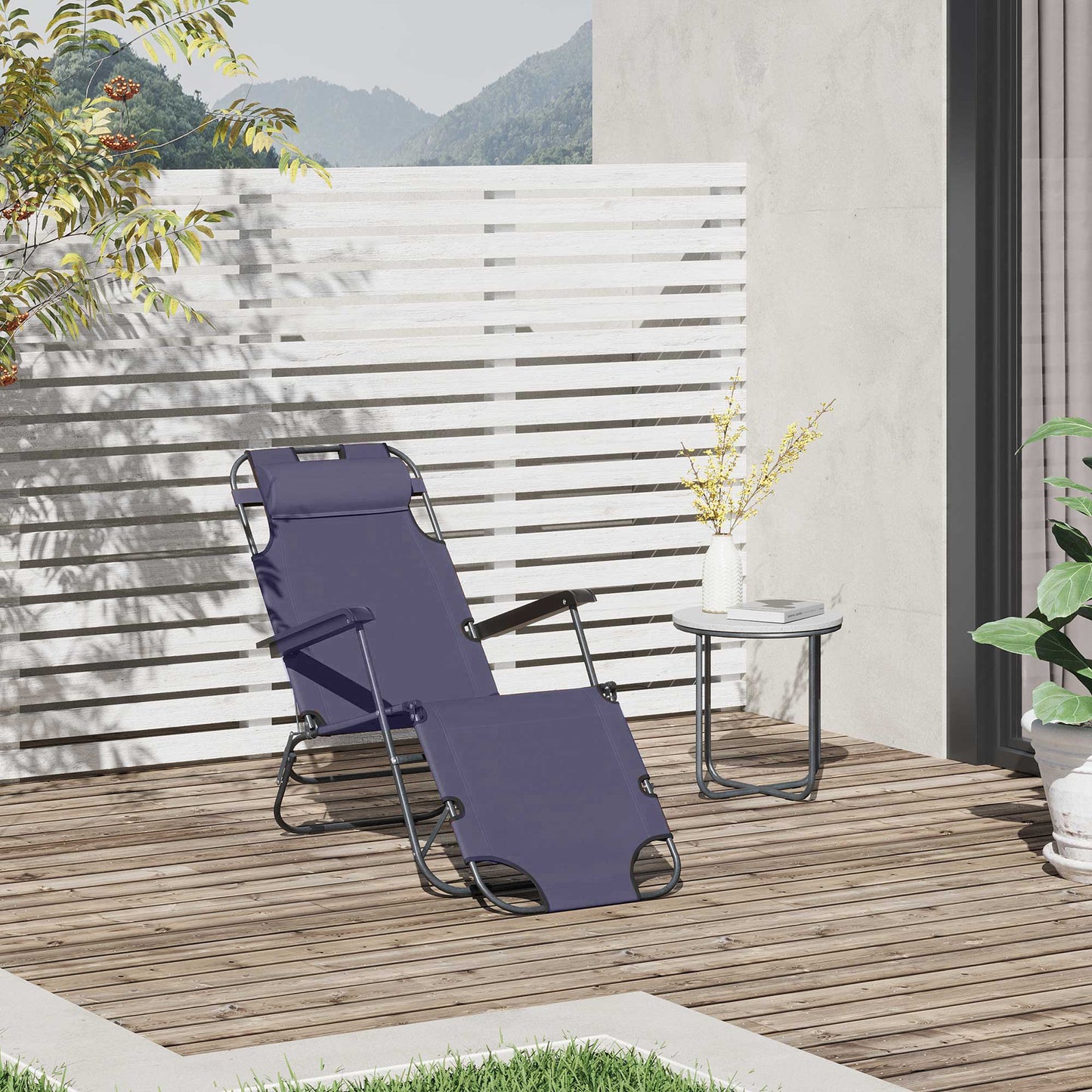 Outsunny Tumbona Reclinable Y Plegable Con Respaldo Ajustable 135x60x89 Cm Gris_1