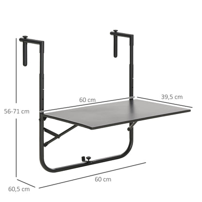 Outsunny Mesa Colgante Para Balcón Con Altura Ajustable 60x60,5x56-71 Cm Negro_2