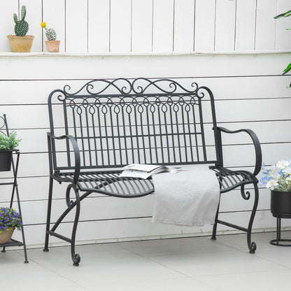 Outsunny Banco Jardín 2 Plazas 110x60x97 Cm Con Reposabrazos Carga 200 Kg Negro_1