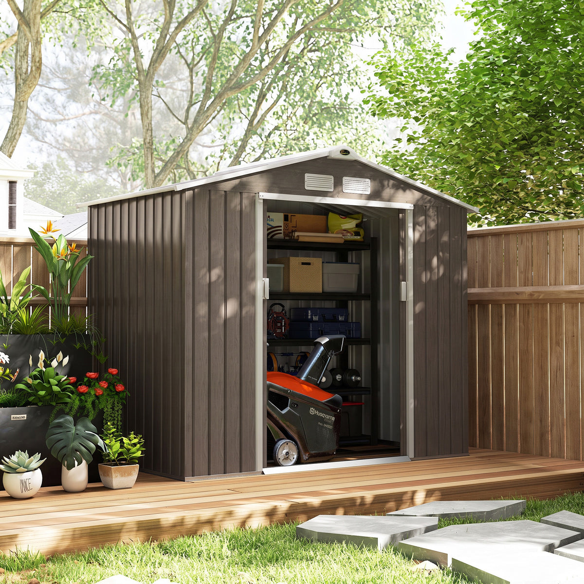 Outsunny Caseta De Jardín Exterior 2,42 M² 213x130x185 Cm Con Puerta Corredera_4
