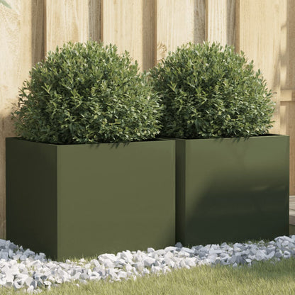 Jardineras 2 Unidades Acero Verde Oliva 42x40x39 Cm_1