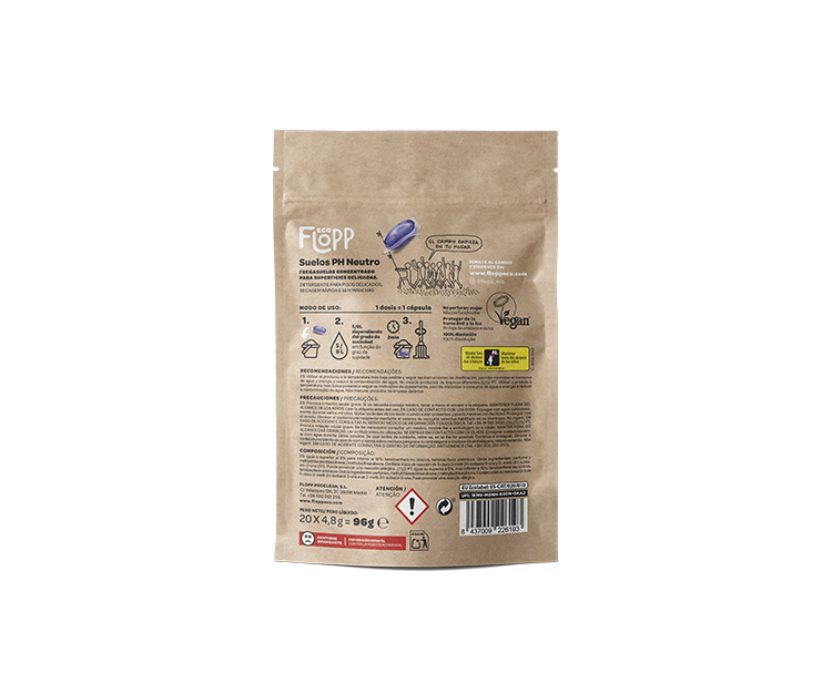 Embalagem de 2 x Limpador de pavimentos ECO pH neutro Doypack Flopp 20 cápsulas