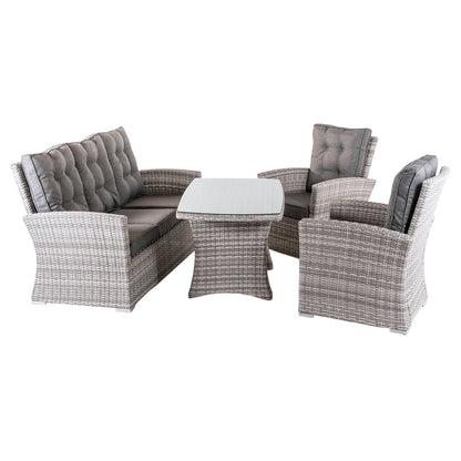 Conjunto De Sofás Sofa 3 Plazas, 2 Sofás Individuales, Aluminio Y Ratán Sintético Plano, Color Blanco Grisáceo, 80 X 140 X 67 Cm_0