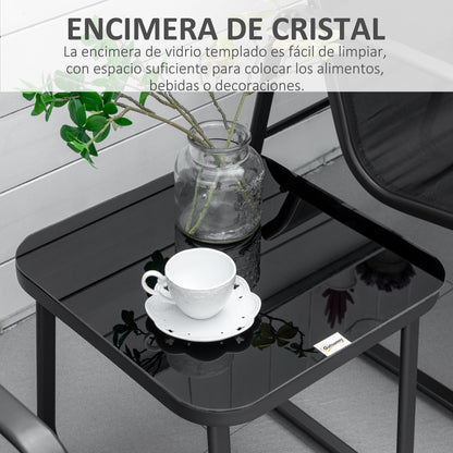 Outsunny Conjunto De Muebles De Jardín 3 Piezas Mesa De Vidrio Y 2 Sillas Negro_5