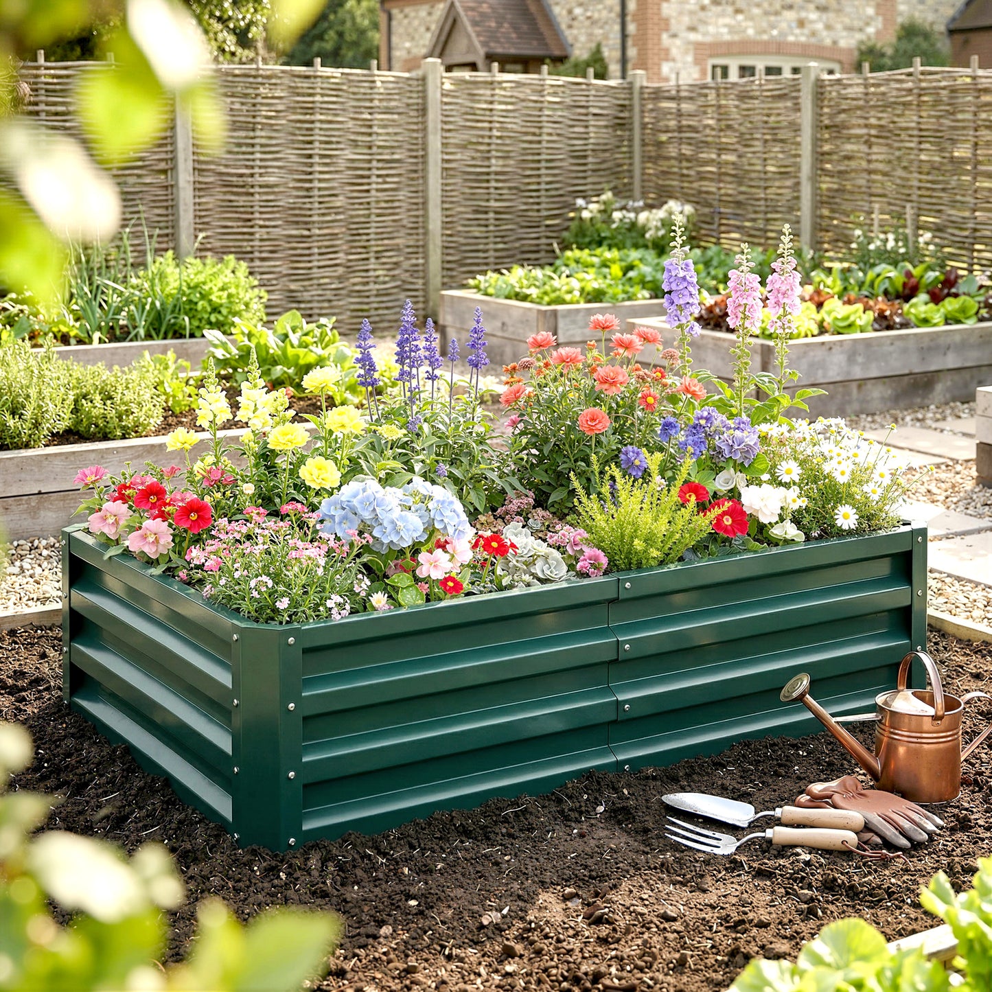 Outsunny Jardinera Elevada Rectangular De Acero Galvanizado 120x60x30,5 Cm Verde_1