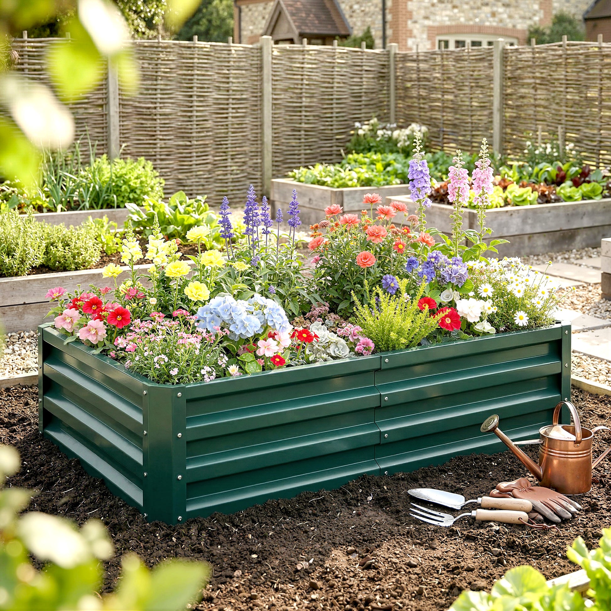 Outsunny Jardinera Elevada Rectangular De Acero Galvanizado 120x60x30,5 Cm Verde_1