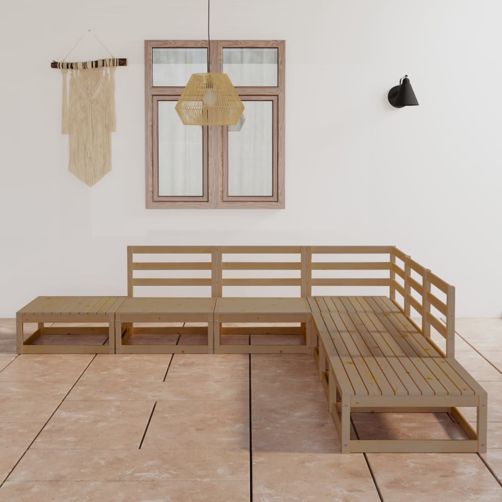 Muebles De Jardín 7 Piezas Marrón Miel Madera Maciza De Pino / Vetonek_2
