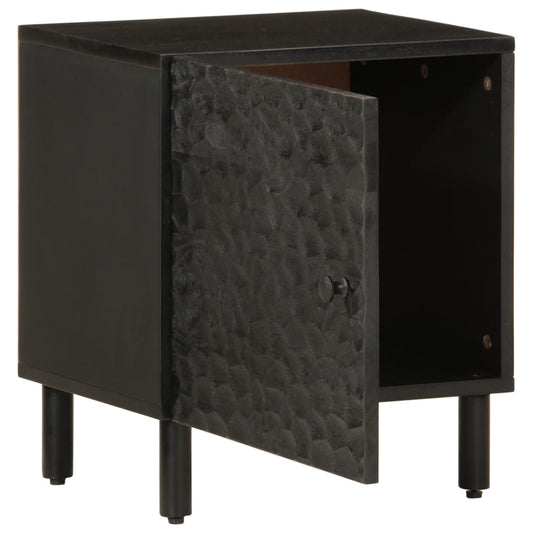 Mesita De Noche De Madera Maciza De Mango Negra 40x33x46 Cm_0