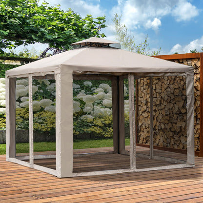 Outsunny Cenador De Jardín 3x3m Con Doble Techo 4 Cortinas Mosquiteras Marrón_1