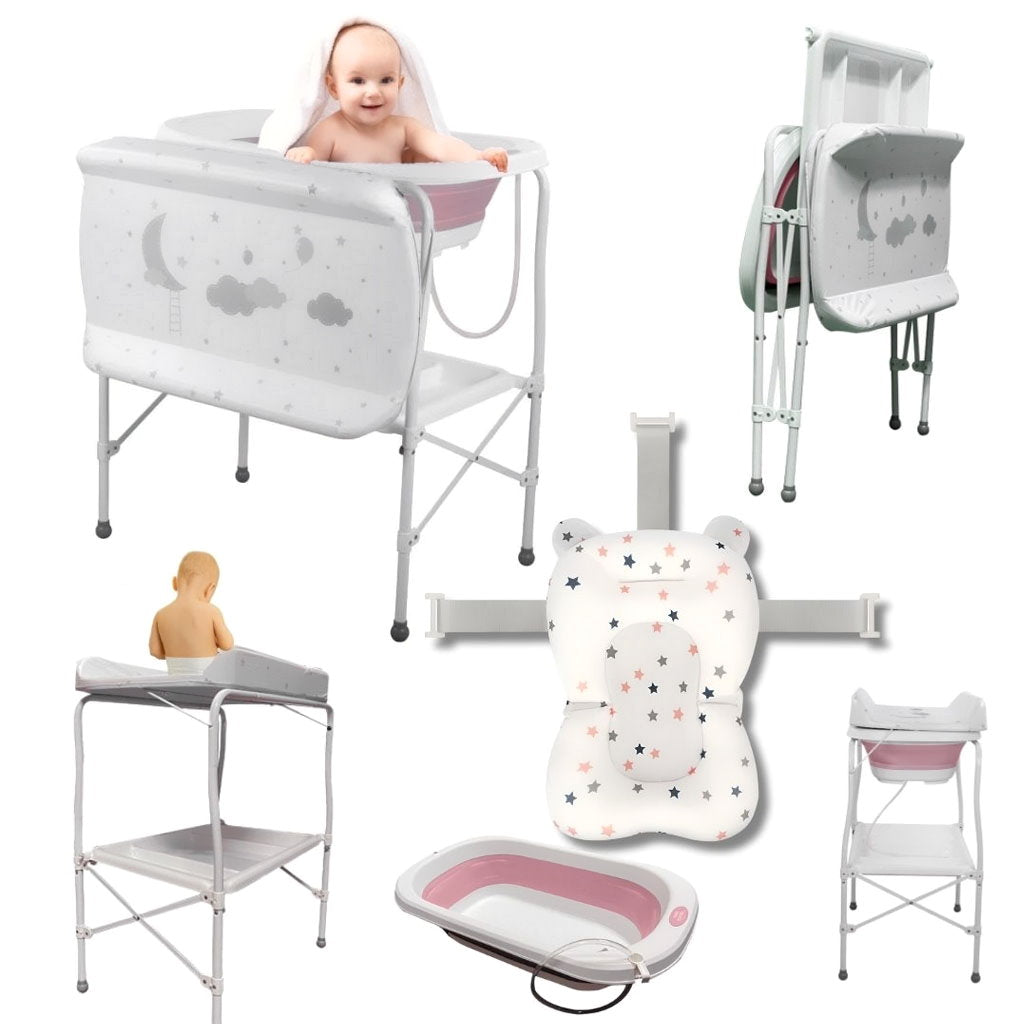 Bathby | Bañera Bebé 5 En 1 Plegable Con Soporte, Cojín Antideslizante, Cambiador (rosa Pro)_1