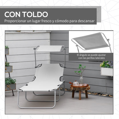 Outsunny Set De 2 Tumbonas De Jardín Plegables Con Toldo 187x58x36cm Gris Claro_5
