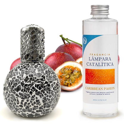 Lámpara Catalítica Mosaico Negro + Fragancia Caribbean Passion 500ml - Elimina Malos Olores, Impurezas Y Perfuma_0