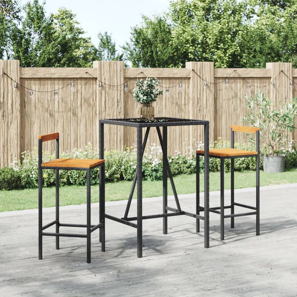 Vidaxl Mesa Bar Y Taburetes Jardín 3 Pzas Madera Acacia Ratán Pe Negro_1