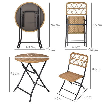 Outsunny Conjunto De Mesa Y 2 Sillas Plegables Ratán Para Jardín Exterior Acero_2