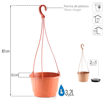 Macetero Colgante Pro 3,2l., Dimensiones (mm) 210x210x135, Color Terracota