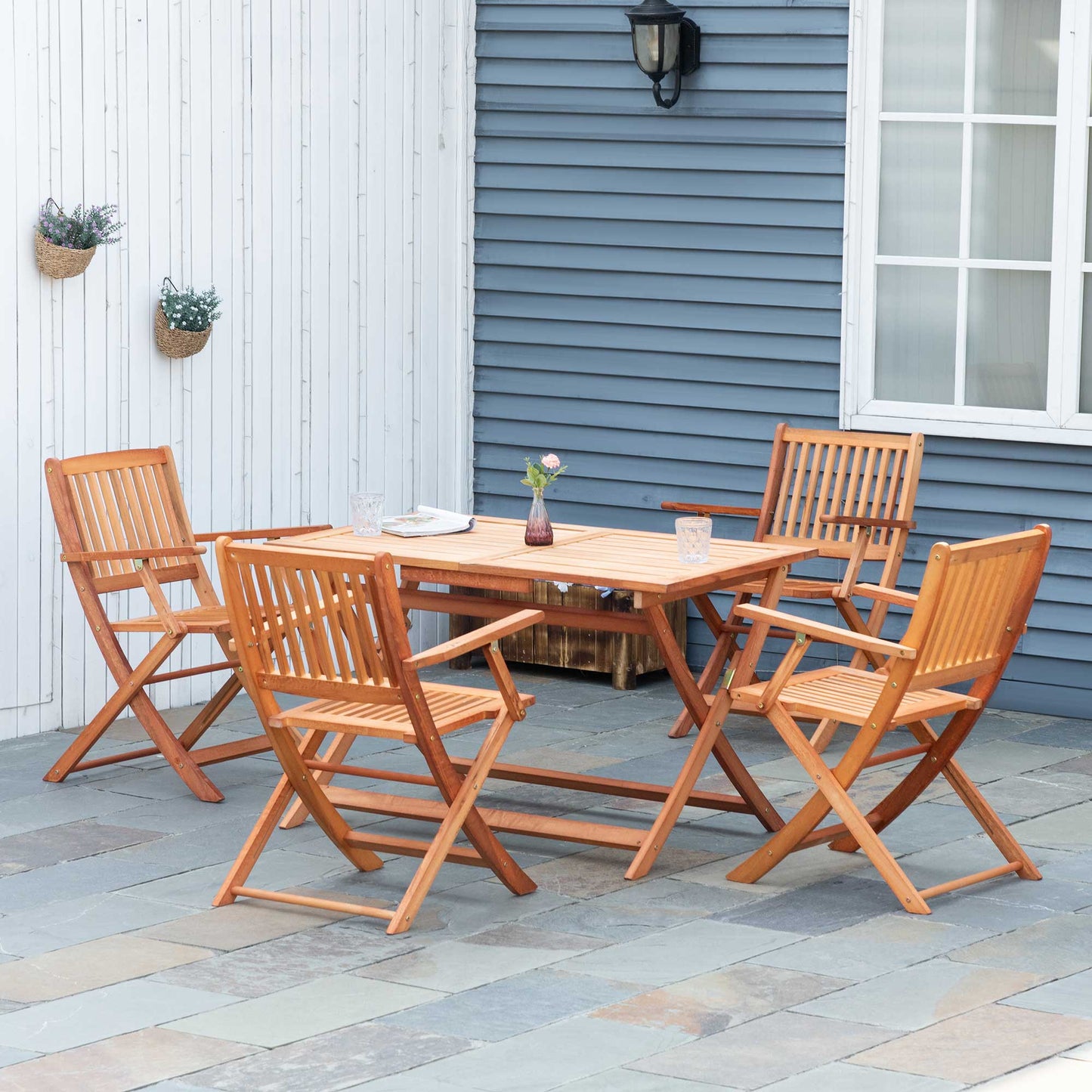 Outsunny Conjunto De Jardín De Madera Plegable Set Mesa 120x70x72 Cm Y 4 Sillas_1