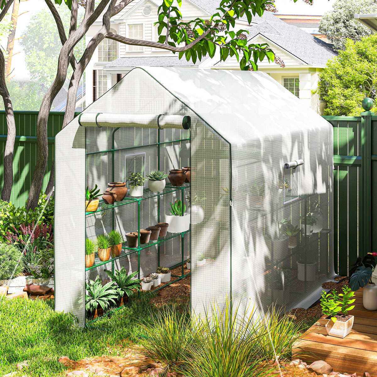 Outsunny Invernadero De Exterior Con Estantes Puerta Enrollable 140x213x190 Cm_1