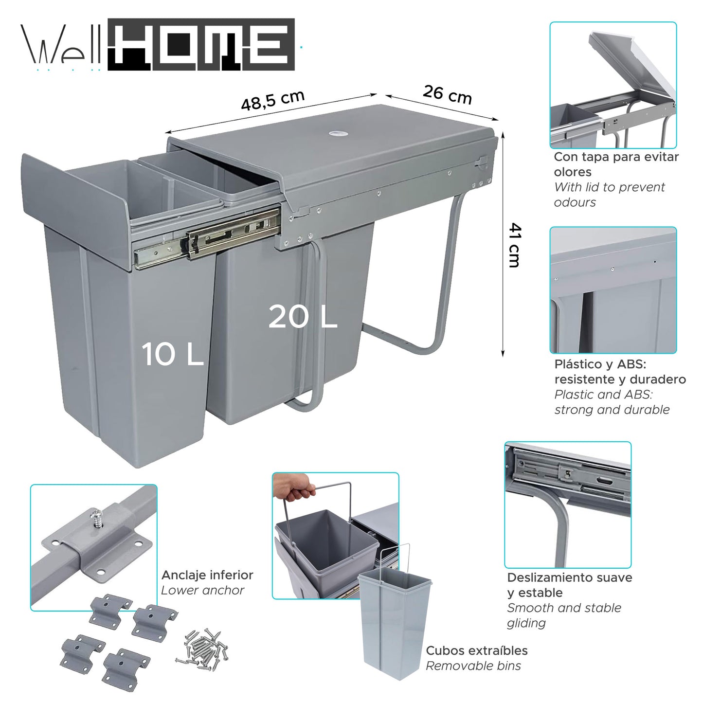 Cubo De Reciclaje 10l+20l Bajo Fregadero, Extracción Manual Y Tapa_1