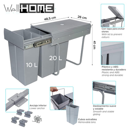 Cubo De Reciclaje 10l+20l Bajo Fregadero, Extracción Manual Y Tapa_1