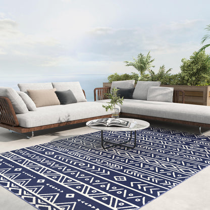 Outsunny Alfombra De Exterior 182x274 Cm Con Patrón De Geométrico Azul_1