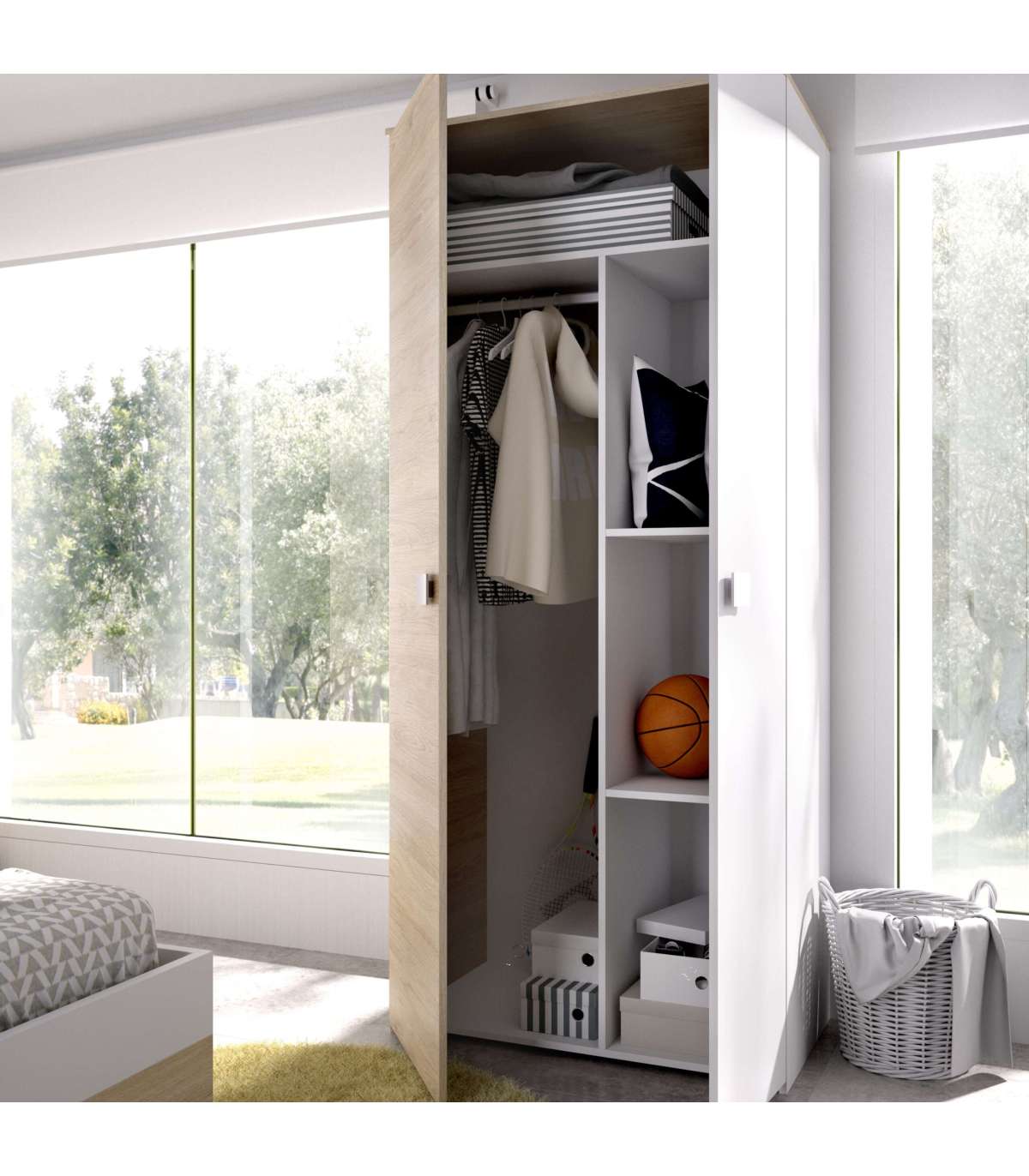 Armario Ropero 2 Puertas Abatibles Santisteban Blanco/natural, 205 Cm(alto) 90 Cm(ancho) 5_5