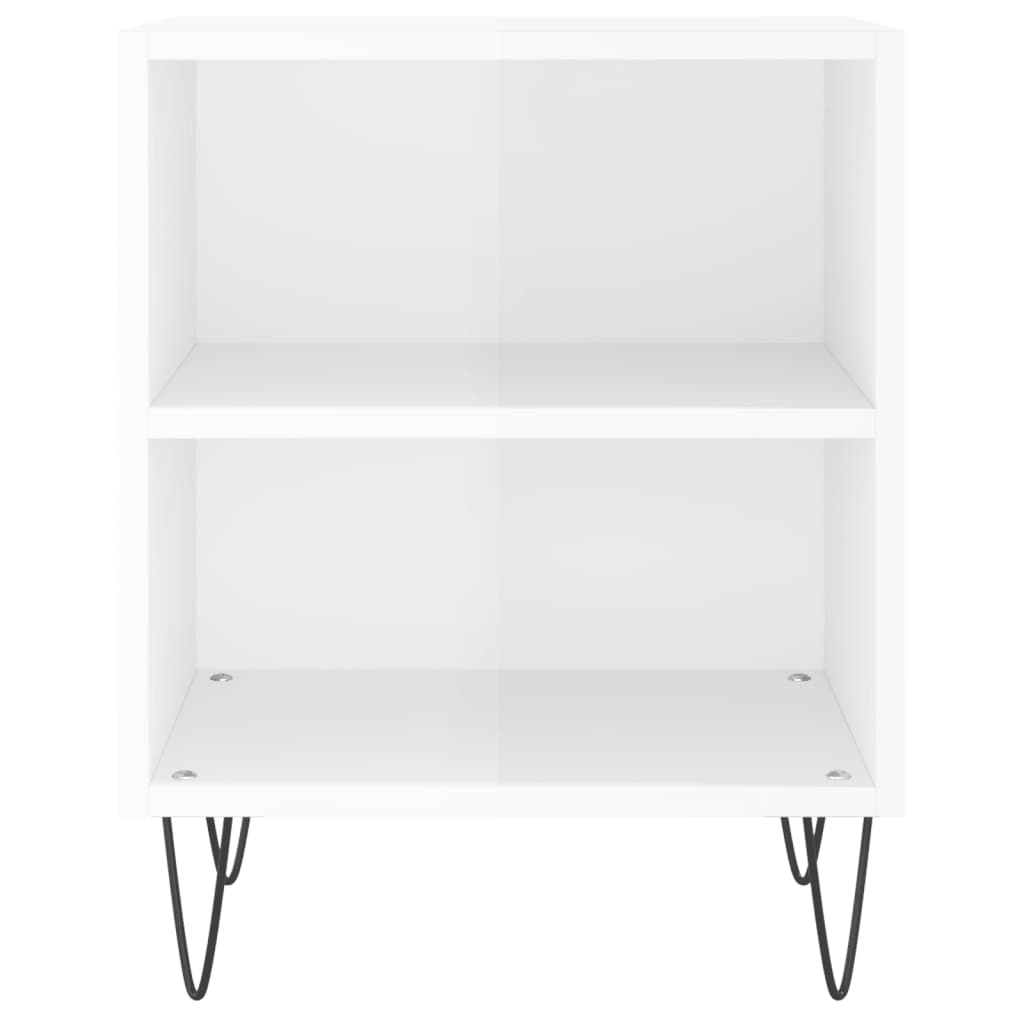 Mesita De Noche Madera De Ingeniería Blanco Brillo 40x30x50 Cm_2