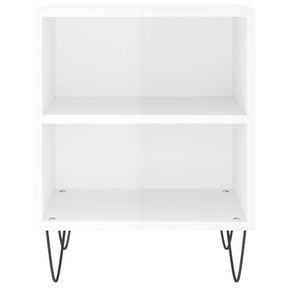 Mesita De Noche Madera De Ingeniería Blanco Brillo 40x30x50 Cm_2