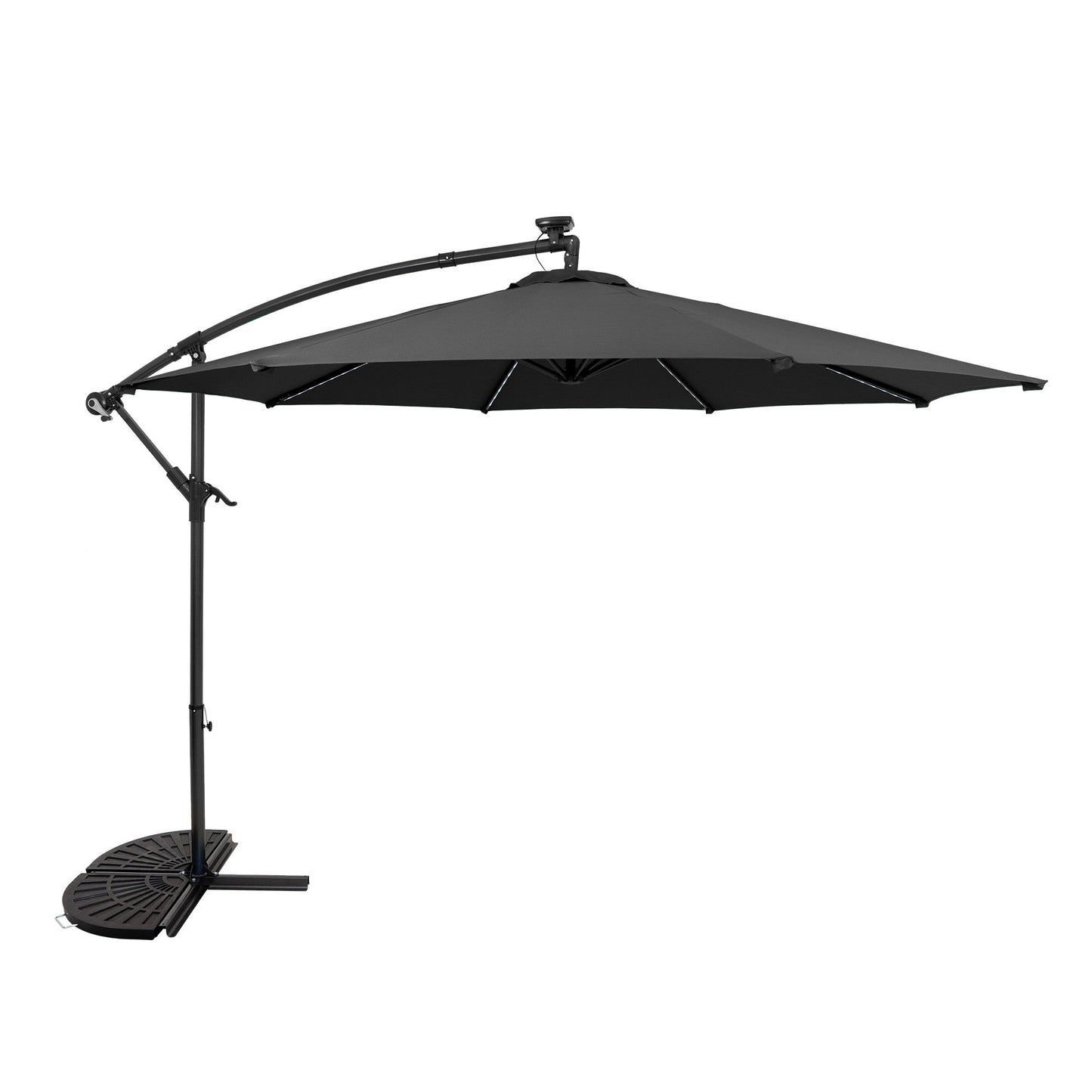 Parasol Excéntrico Led De 3 M Con Base De Medio Abanico – Gris_0