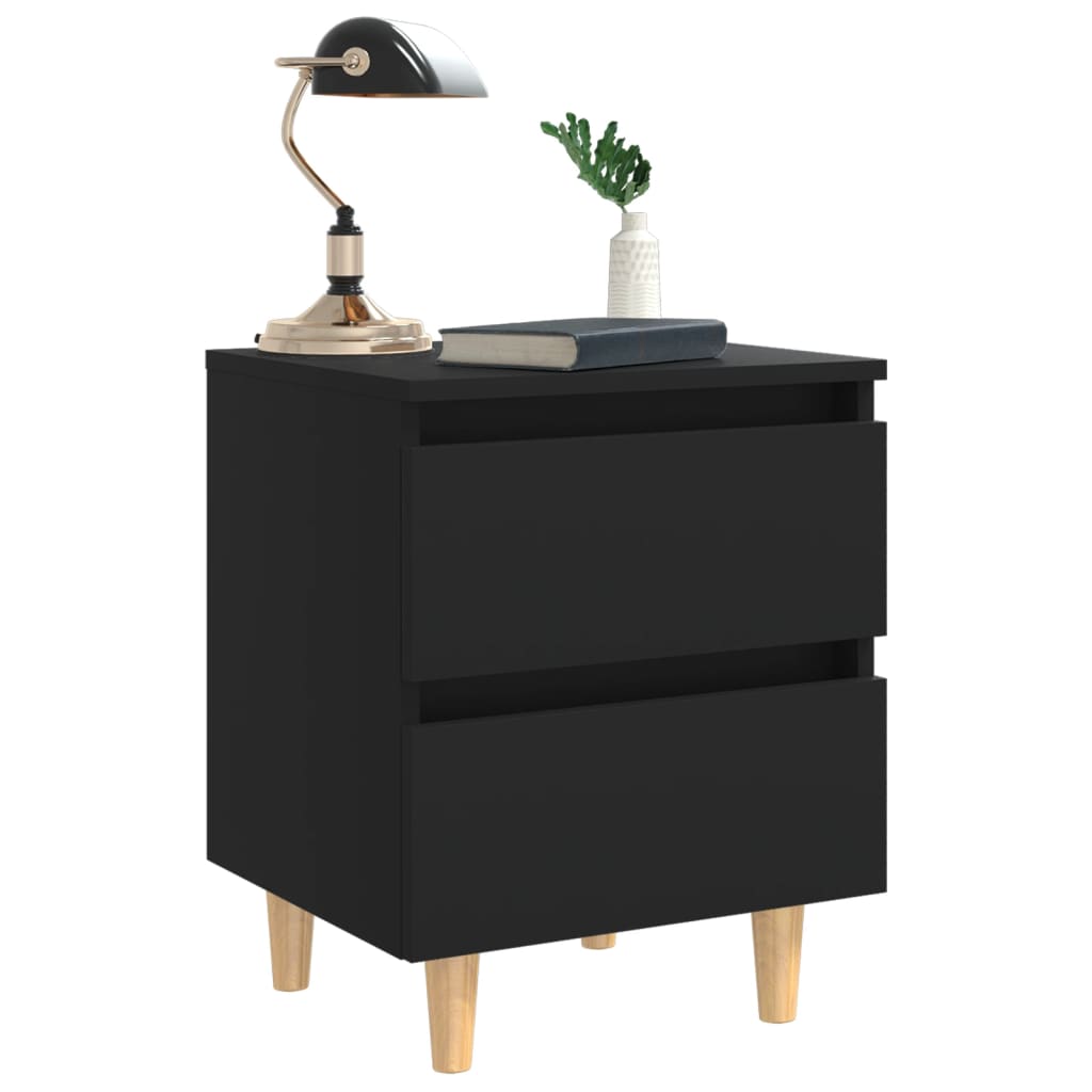 Mesita De Noche Patas De Madera Pino Maciza Negro 40x35x50 Cm_4