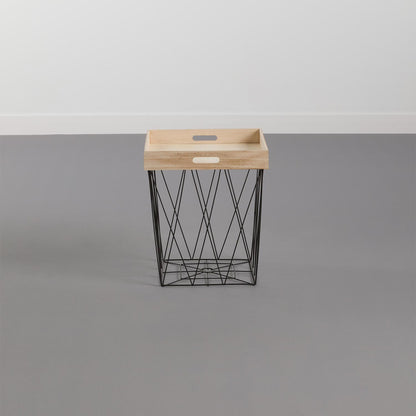 Mesita Auxiliar Cuadrada Tray Beige/negro 44,5x37,5x37,5cm Thinia Home_1
