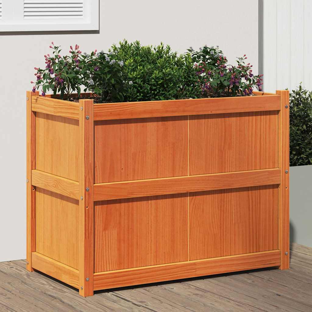 Jardinera Exterior Madera Maciza Pino Marrón Cera 90x50x70 Cm_1
