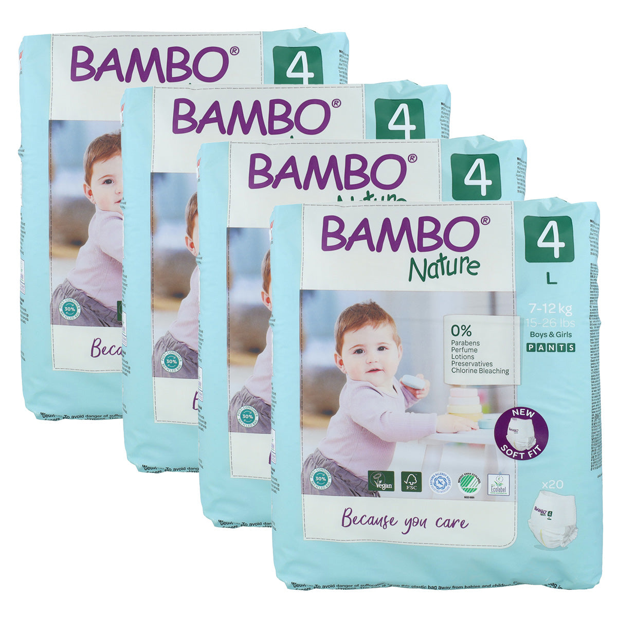 Pack poupança Calças T4 (7-12Kg) Fraldas Bambo 80 unidades