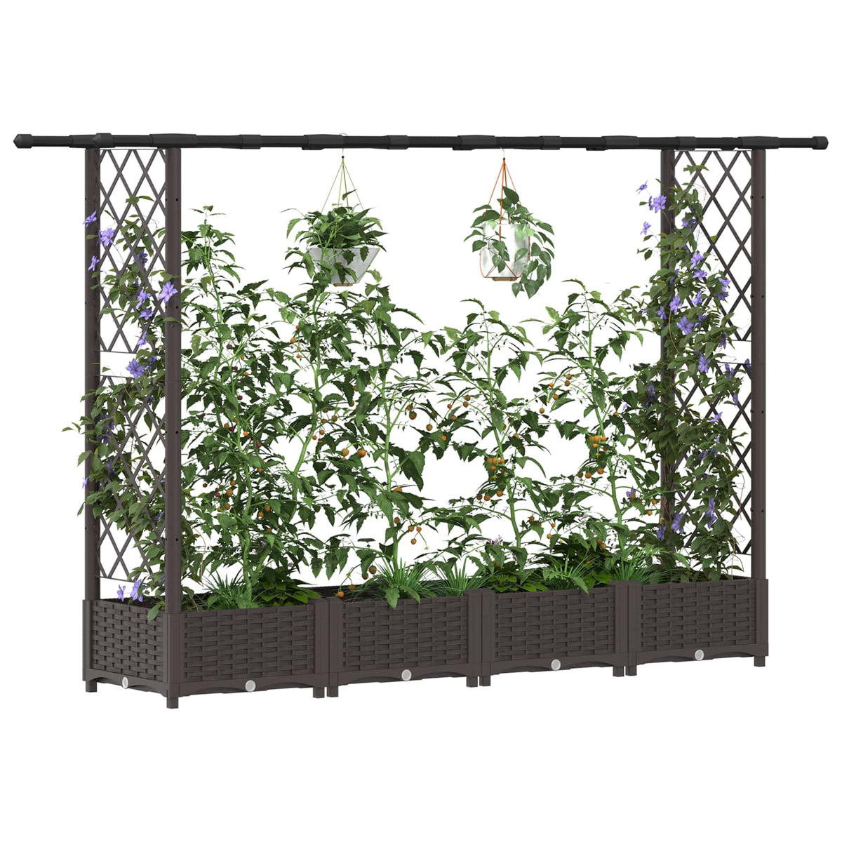 Cama Elevada Con Trellis Y Techo Marrón 203 X 40 X 121 Cm Pp_2